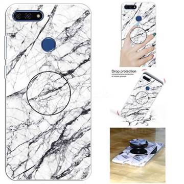 White Marble Pop Stand Holder Varnish Phone Cover for Huawei Y6 (2018)