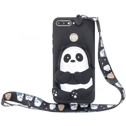 Cute Panda Neck Lanyard Zipper Wallet Silicone Case for Huawei Y6 (2018)
