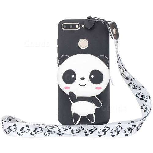 White Panda Neck Lanyard Zipper Wallet Silicone Case for Huawei Y6 (2018)