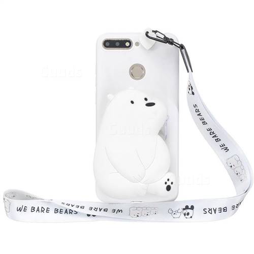 White Polar Bear Neck Lanyard Zipper Wallet Silicone Case for Huawei Y6 (2018)