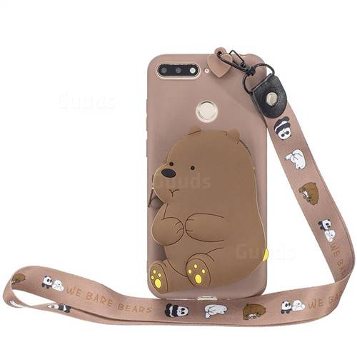 Brown Bear Neck Lanyard Zipper Wallet Silicone Case for Huawei Y6 (2018)