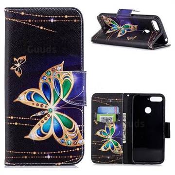 Golden Shining Butterfly Leather Wallet Case for Huawei Y6 (2018)
