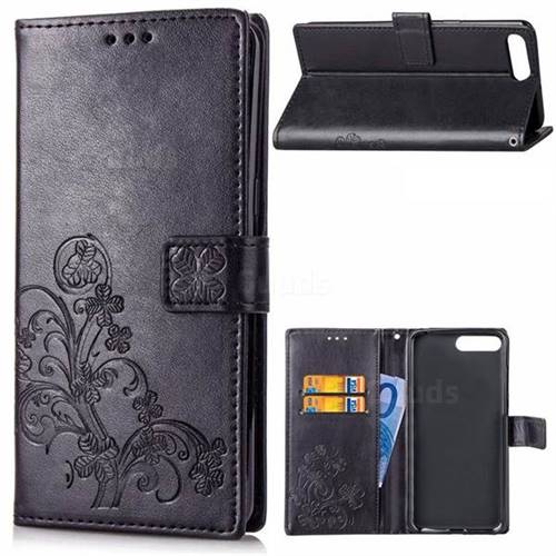 Embossing Imprint Four-Leaf Clover Leather Wallet Case for Huawei Y6 (2018) - Black