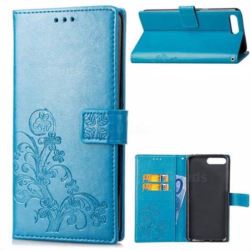 Embossing Imprint Four-Leaf Clover Leather Wallet Case for Huawei Y6 (2018) - Blue