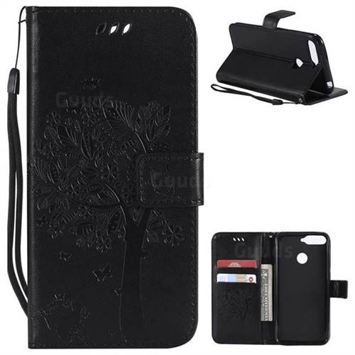 Embossing Butterfly Tree Leather Wallet Case for Huawei Y6 (2018) - Black