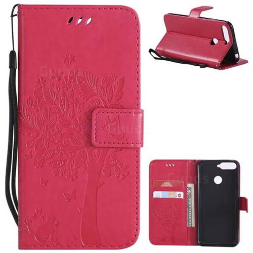 Embossing Butterfly Tree Leather Wallet Case for Huawei Y6 (2018) - Rose