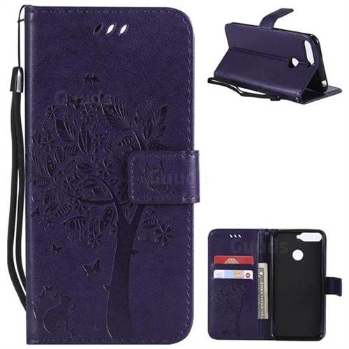Embossing Butterfly Tree Leather Wallet Case for Huawei Y6 (2018) - Purple