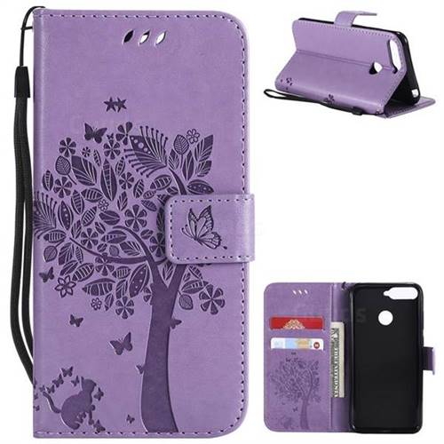 Embossing Butterfly Tree Leather Wallet Case for Huawei Y6 (2018) - Violet