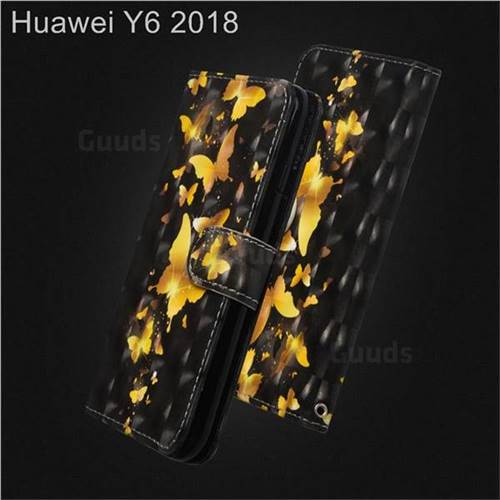 Golden Butterfly 3D Painted Leather Wallet Case for Huawei Y6 (2018)