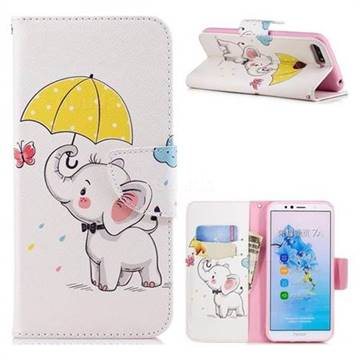 Umbrella Elephant Leather Wallet Case for Huawei Y6 (2018)
