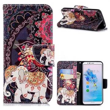 Totem Flower Elephant Leather Wallet Case for Huawei Y6 (2018)