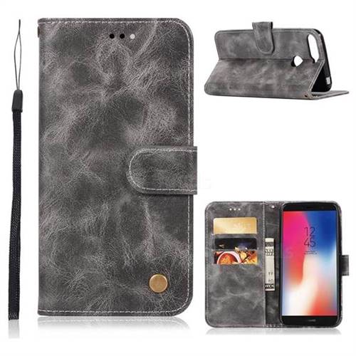 Luxury Retro Leather Wallet Case for Huawei Y6 (2018) - Gray