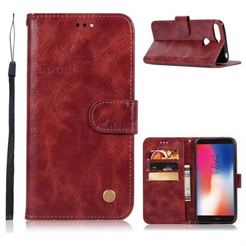 Luxury Retro Leather Wallet Case for Huawei Y6 (2018) - Wine Red