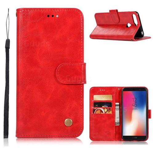 Luxury Retro Leather Wallet Case for Huawei Y6 (2018) - Red