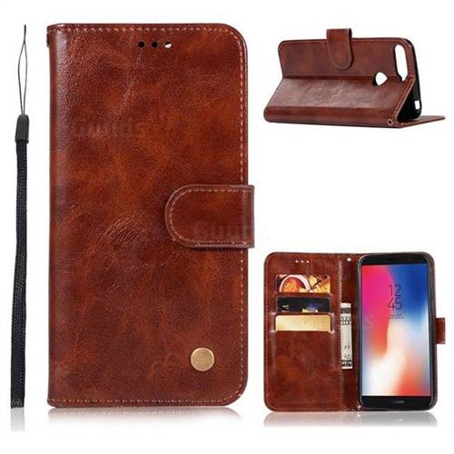 Luxury Retro Leather Wallet Case for Huawei Y6 (2018) - Brown