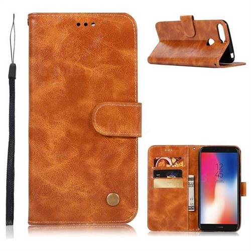 Luxury Retro Leather Wallet Case for Huawei Y6 (2018) - Golden