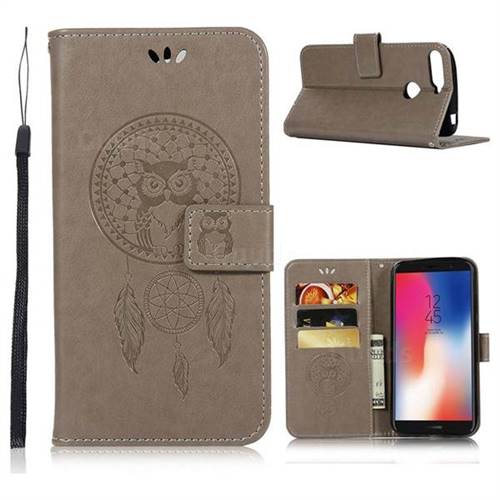 Intricate Embossing Owl Campanula Leather Wallet Case for Huawei Y6 (2018) - Grey