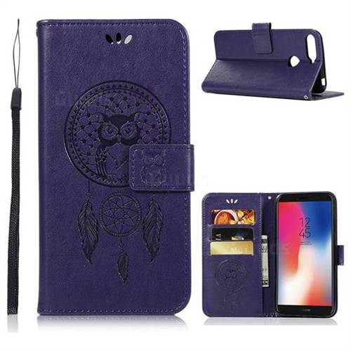 Intricate Embossing Owl Campanula Leather Wallet Case for Huawei Y6 (2018) - Purple