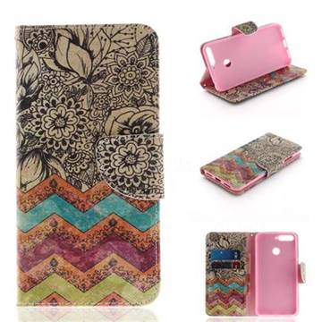 Wave Flower PU Leather Wallet Case for Huawei Y6 (2018)