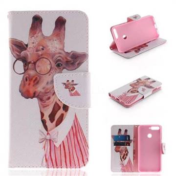 Pink Giraffe PU Leather Wallet Case for Huawei Y6 (2018)