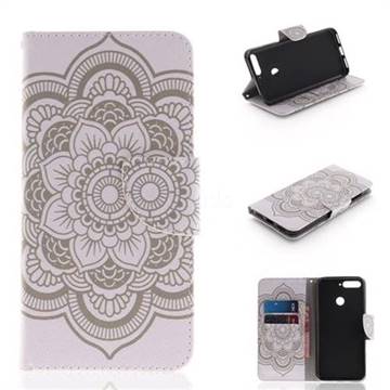 White Flowers PU Leather Wallet Case for Huawei Y6 (2018)