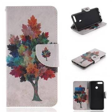 Colored Tree PU Leather Wallet Case for Huawei Y6 (2018)