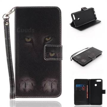 Mysterious Cat Hand Strap Leather Wallet Case for Huawei Y6 (2018)