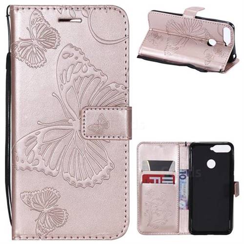 Embossing 3D Butterfly Leather Wallet Case for Huawei Y6 (2018) - Rose Gold