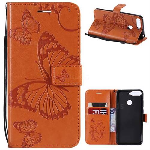 Embossing 3D Butterfly Leather Wallet Case for Huawei Y6 (2018) - Orange