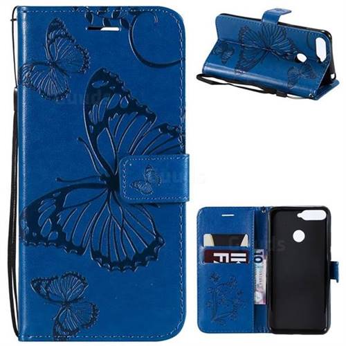 Embossing 3D Butterfly Leather Wallet Case for Huawei Y6 (2018) - Blue