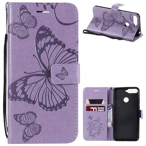 Embossing 3D Butterfly Leather Wallet Case for Huawei Y6 (2018) - Purple