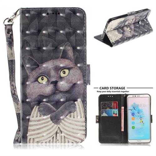 Cat Embrace 3D Painted Leather Wallet Phone Case for Huawei Y6 (2018)