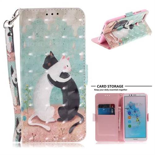 Black and White Cat 3D Painted Leather Wallet Phone Case for Huawei Y6 (2018)