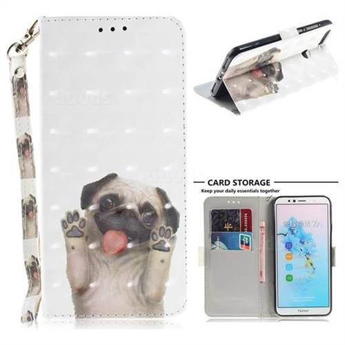 Pug Dog 3D Painted Leather Wallet Phone Case for Huawei Y6 (2018)