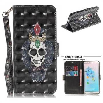 Skull Cat 3D Painted Leather Wallet Phone Case for Huawei Y6 (2018)
