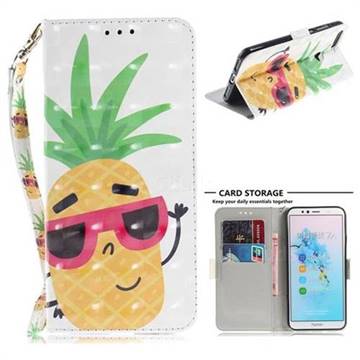 Pineapple Glasses 3D Painted Leather Wallet Phone Case for Huawei Y6 (2018)