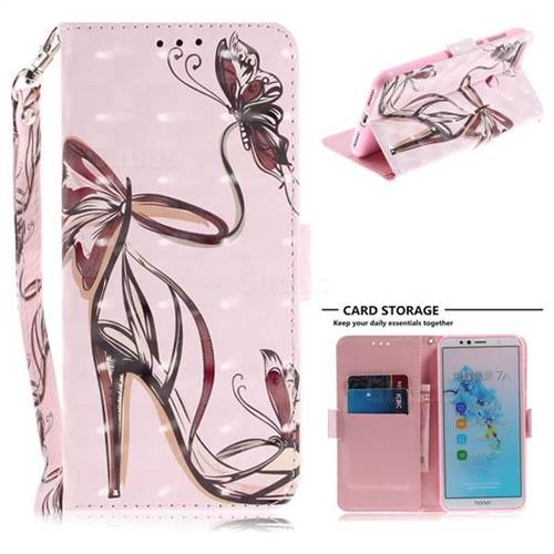 Butterfly High Heels 3D Painted Leather Wallet Phone Case for Huawei Y6 (2018)