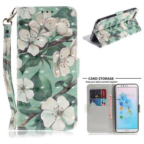 Watercolor Flower 3D Painted Leather Wallet Phone Case for Huawei Y6 (2018)