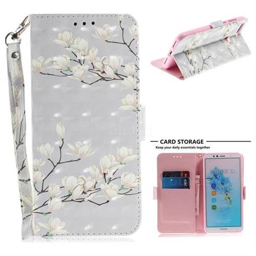 Magnolia Flower 3D Painted Leather Wallet Phone Case for Huawei Y6 (2018)