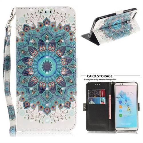 Peacock Mandala 3D Painted Leather Wallet Phone Case for Huawei Y6 (2018)