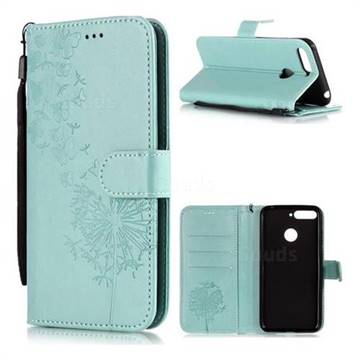 Intricate Embossing Dandelion Butterfly Leather Wallet Case for Huawei Y6 (2018) - Green