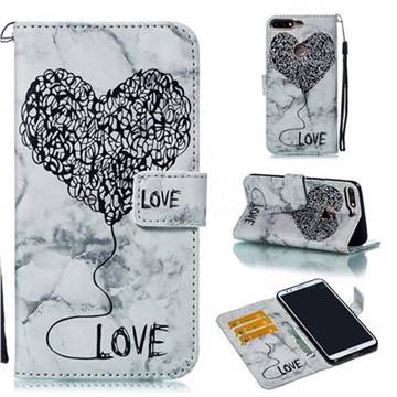 Marble Heart PU Leather Wallet Phone Case for Huawei Y6 (2018) - Black