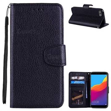 Litchi Pattern PU Leather Wallet Case for Huawei Y6 (2018) - Black