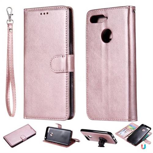 Retro Greek Detachable Magnetic PU Leather Wallet Phone Case for Huawei Y6 (2018) - Rose Gold