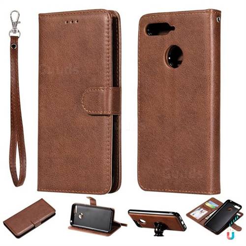 Retro Greek Detachable Magnetic PU Leather Wallet Phone Case for Huawei Y6 (2018) - Brown