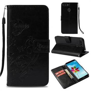 Embossing Butterfly Flower Leather Wallet Case for Huawei Y6 (2018) - Black