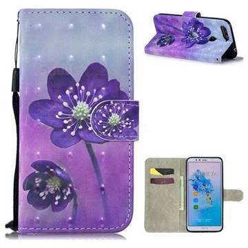 Purple Flower 3D Painted Leather Wallet Phone Case for Huawei Y6 (2018)