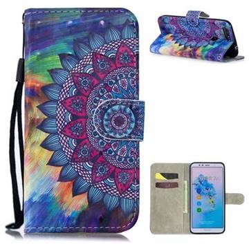 Oil Painting Mandala 3D Painted Leather Wallet Phone Case for Huawei Y6 (2018)