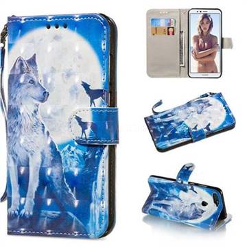 Ice Wolf 3D Painted Leather Wallet Phone Case for Huawei Y6 (2018)