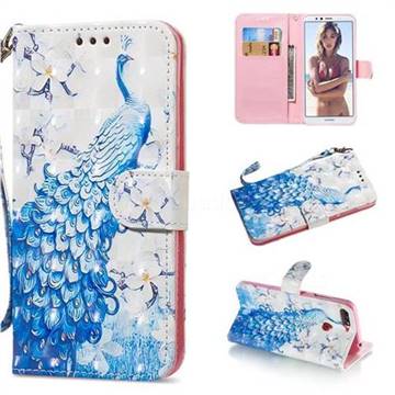 Blue Peacock 3D Painted Leather Wallet Phone Case for Huawei Y6 (2018)